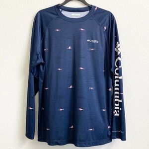 Columbia Men's Dark Blue PFG Flag Fish Long Sleeve Shirt